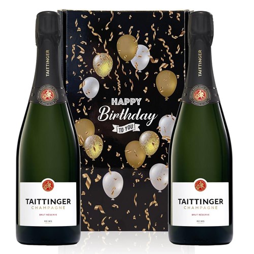 Taittinger Brut Champagne 75cl Happy Birthday Duo Gift Box